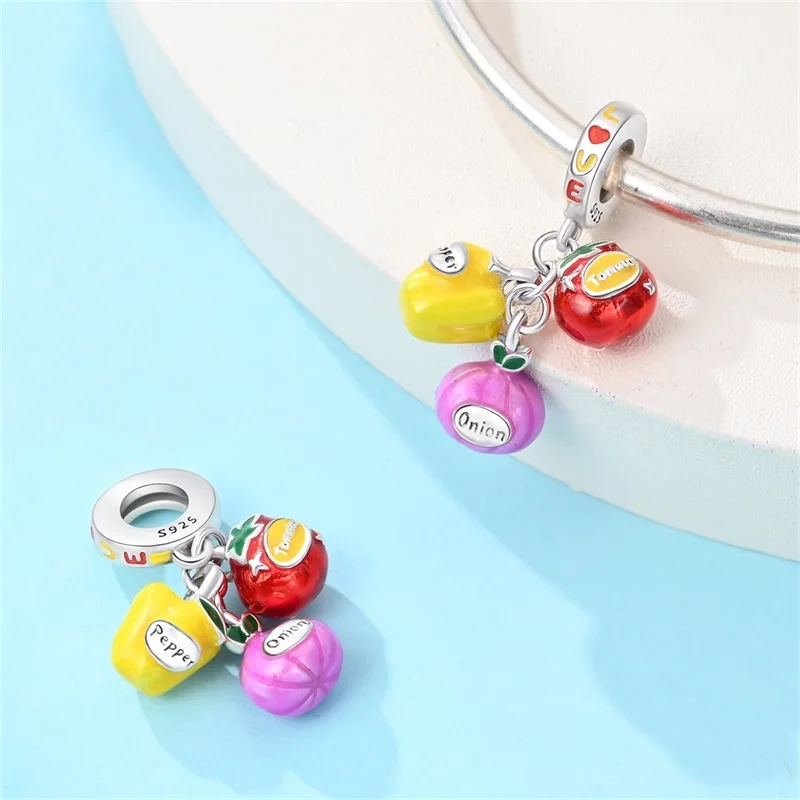 

New 925 Sterling Silver Healthy Fruit And Vegetable Charms Pendant Fit 3mm Original Bracelet DIY Women Fine Party Jewelry Gifts
