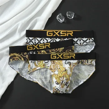 GXSR męska lodowa jedwabna luźna moda wzór u wypukła torba elastyczne oddychające wygodne trójkątne spodnie w dużych rozmiarach
