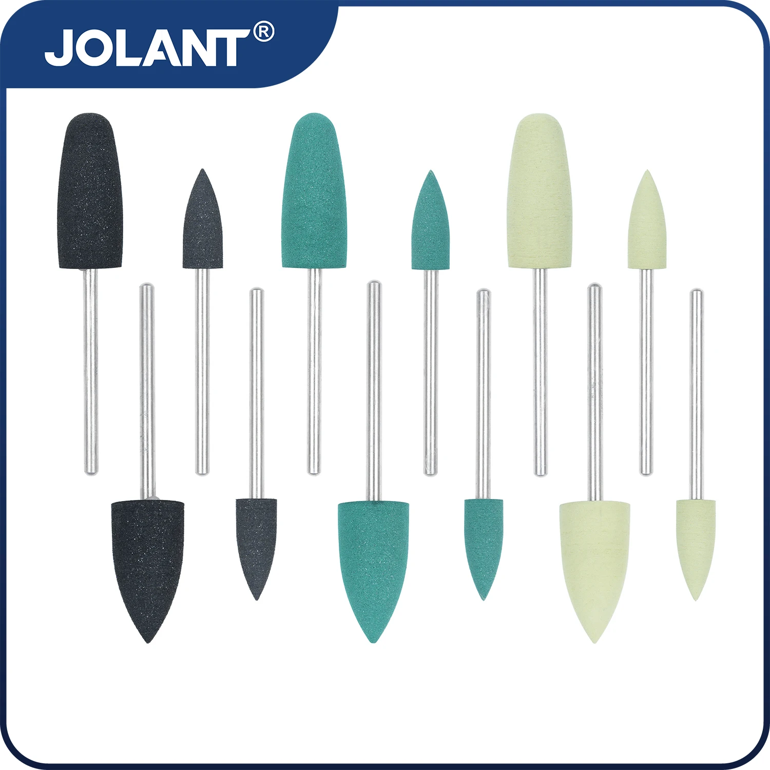 

JOLANT 12pcs/Kit Dental Diamond Burs Hidden Denture Resin Base Polishing Kits for Low Speed HP 0412 Dentistry Tools