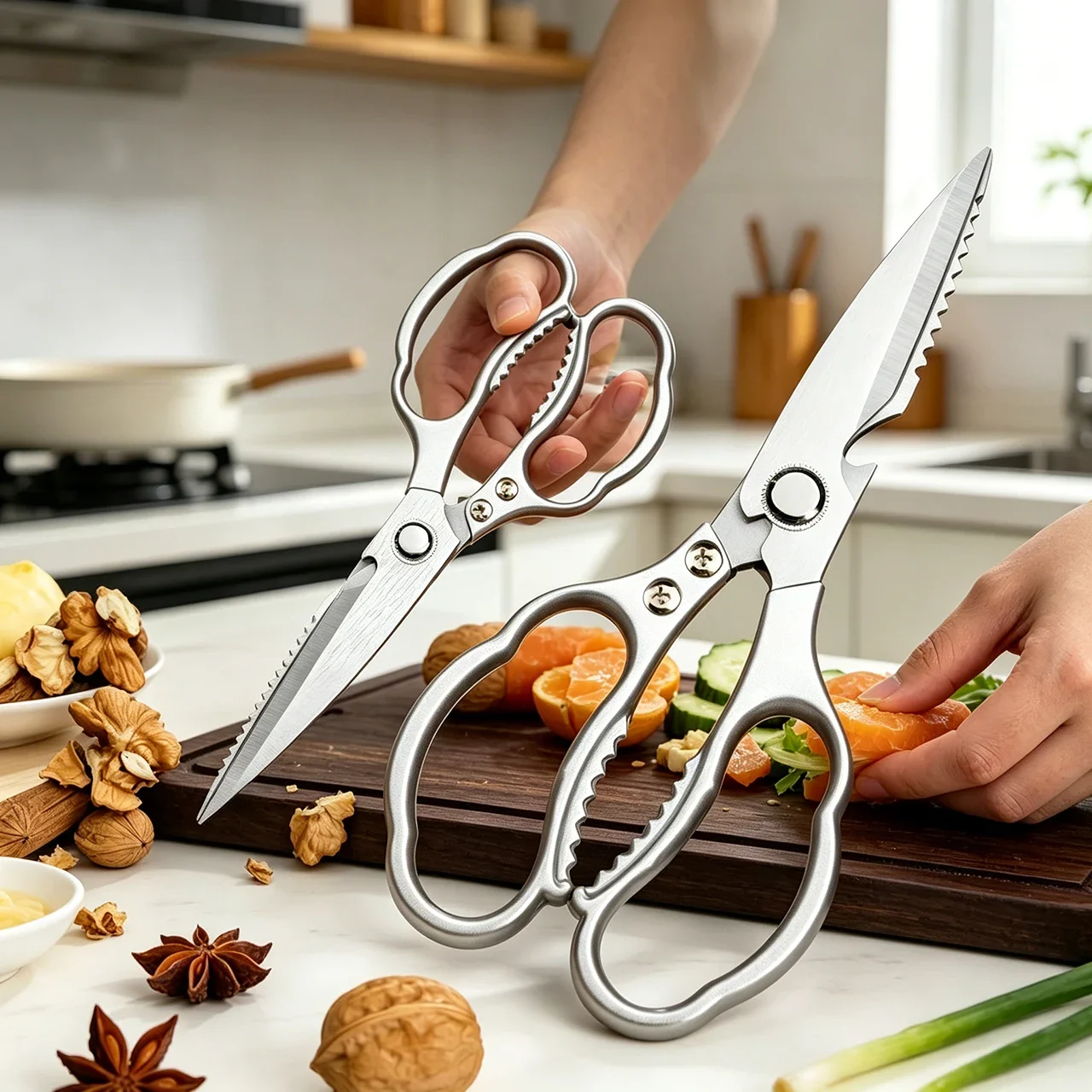 Stainless Steel BBQ Kitchen Shears | Heavy-Duty Multi-Purpose Scissors for Bones & Fish | Built-in Bottle Opener