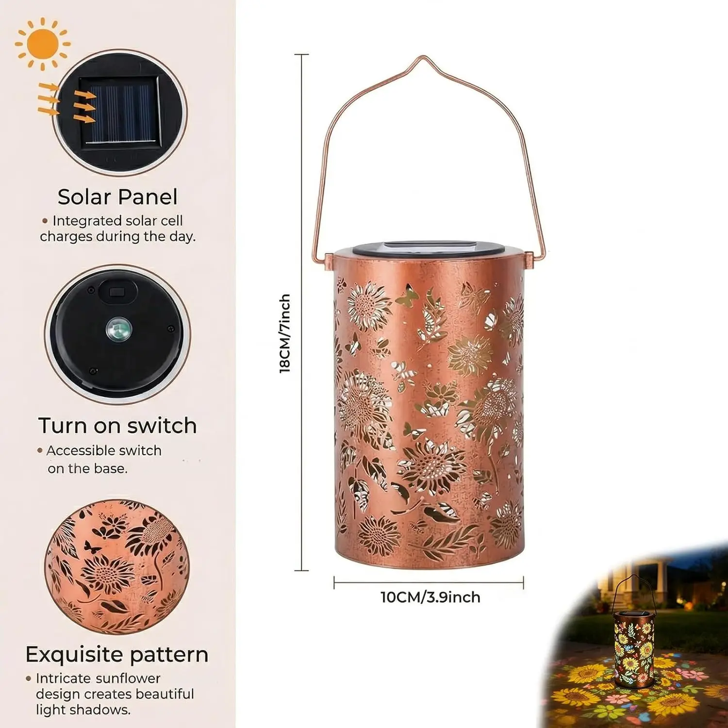 1/2PCS Sunflower Glow Solar Light Metal Sunflower Solar Projector Outdoor Hanging Fairy Lights for Garden Decor Holiday Lighting