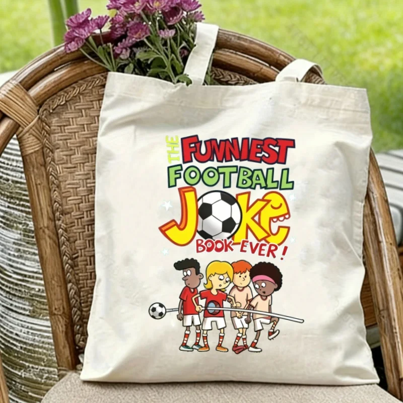 1PC Funniest Football Joke Canvas Tote Bag Cartoon Soccer Print Double-sided Shoulder Bag