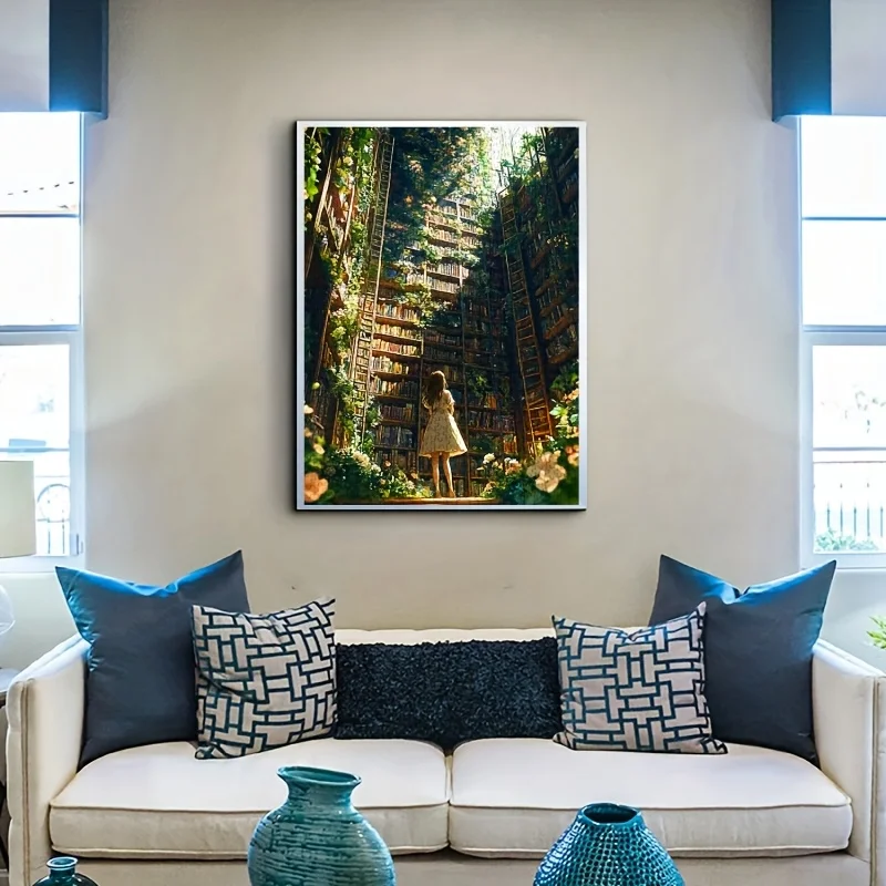 1000-teiliges Bibliotheks-Mädchen-Puzzle – großes DIY-Rätselspiel für Erwachsene, interaktives Familienpuzzle mit verschiedenen Farben,