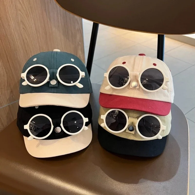 

Baby Patchwork Baseball Hats with Sunglasses Summer Outdoor Sunscreen Cap Detachable Sun Glasses Fashion Children Duck Tongue Ha