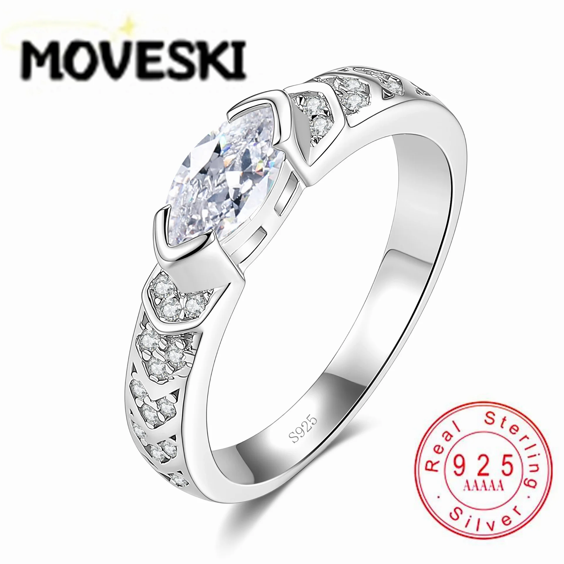 S925 Sterling Silver 0.5CT Marquise Cut Moissanite Ring for Women, Vintage Pave Band with Side Stones,  Promise Ring
