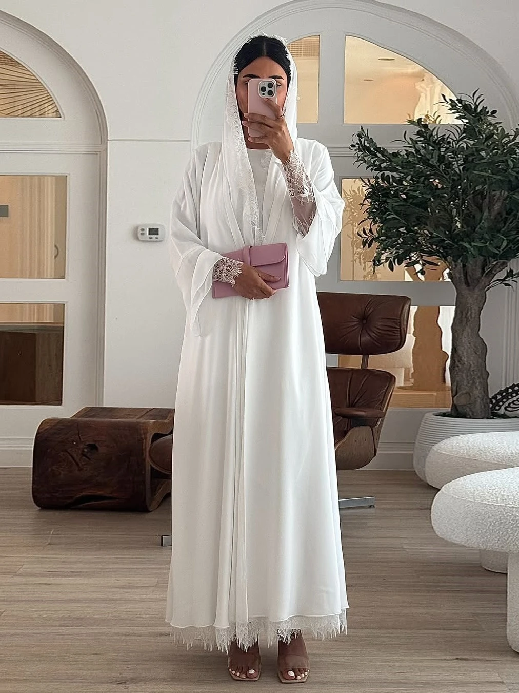 Women Abaya Scarf Lace Sleeve Open Cardigan Dress Dubai Eid Muslim Party Jalabiya Ramadan Abayas Morocco Kaftan Arab Long Robe