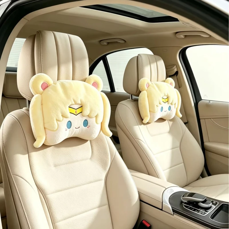 Cute Sailor Moon Style Car Headrest Pillow Cartoon Women Neck Rest Cushion Kawaii Girl Auto Seat Accessories