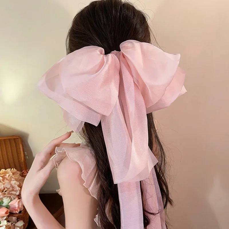 Women's Hair Claw Clip Large Ribbon Bow Hair Clip Sweet Princess Hair Tie Hair Spring Clip Hair Tiara Fashion Cute Bow Hair Clip
