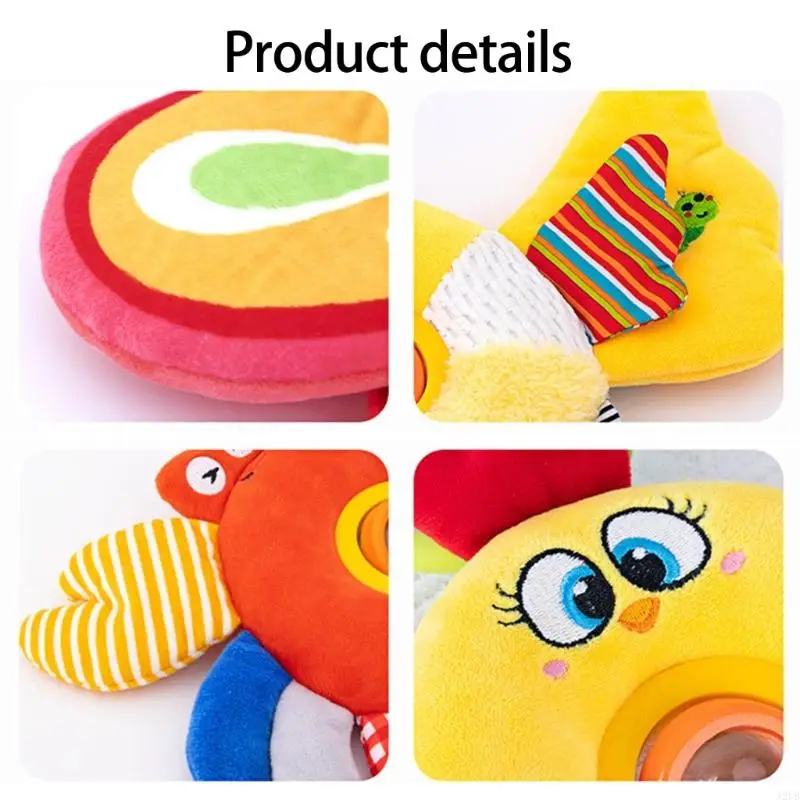 سرير أطفال دوار من القطيفة الناعمة مع أجراس موسيقية لتطوير التتبع البصري ولعبة التعليم المبكر A2UB #5