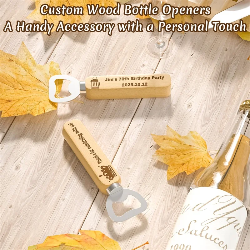 فتاحة زجاجات خشبية مخصصة فتاحة زجاجات بيرة شخصية محفورة بشعار/نص لحفلات الزفاف وحفلات البكالوريوس #6