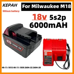 For Milwaukee M18 18V 6000mAh Replacement For Milwaukee M18B5 XC Li-ion battery 48-11-1815 48-11-1850 2604-22 2604-20