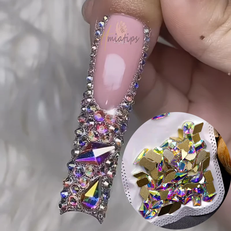 Mix Kristal Nail Charme Aurora 3d Glitter Manicure Strass Flatback Glas Diamant Edelstenen Decoratie