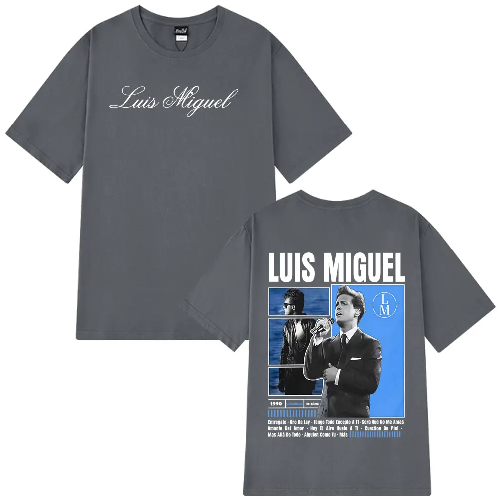 مغني الراب لويس ميغيل ألبوم الجرافيك تي شيرت الرجال النساء موضة الهيب هوب تي شيرت تقليدي المتضخم القطن الذكور تي شيرت الشارع الشهير