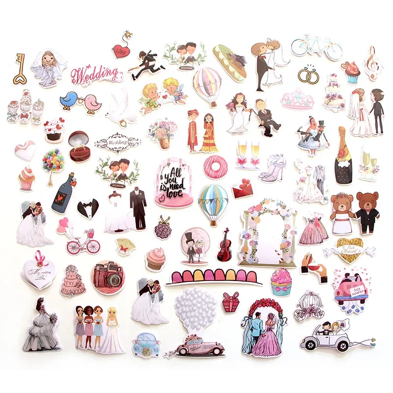 68pcs Wedding theme Creative badges DIY stickers for PC wall notebook phone case scrapbooking album E0001