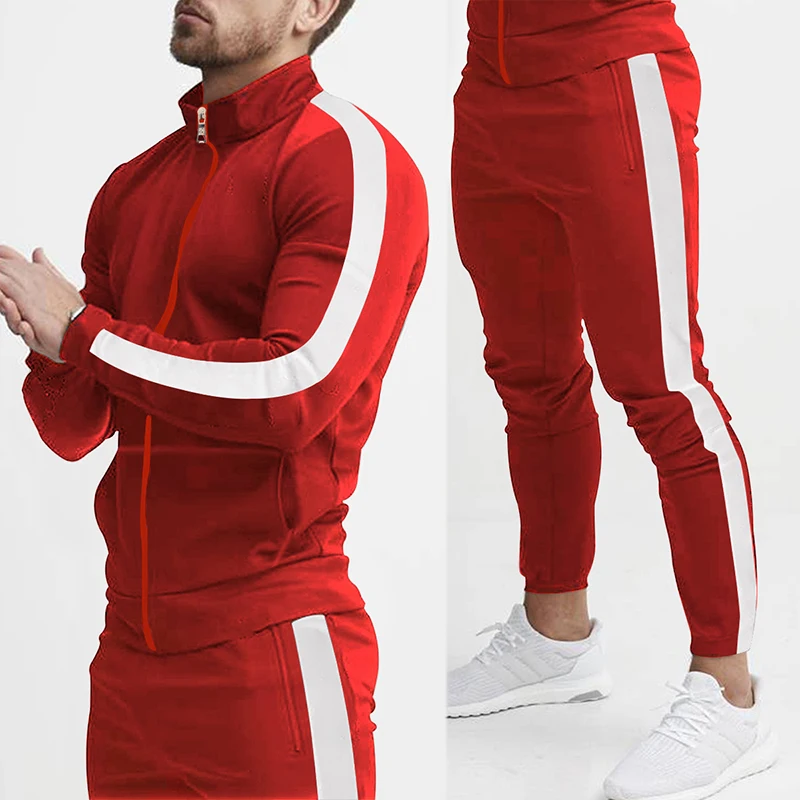 Trend ige Herren-Freizeit kleidung für Herren, farb blockierende Sport bekleidung für Frühling und Herbst, Hoodie, Sport-Set, zweiteiliges Set