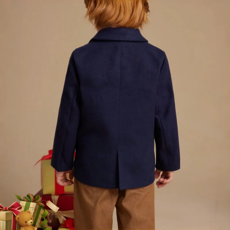 Boys' Wool Blend Wool Coat Navy blue Single-breasted Classic Suit/formal/flower girl/party attire