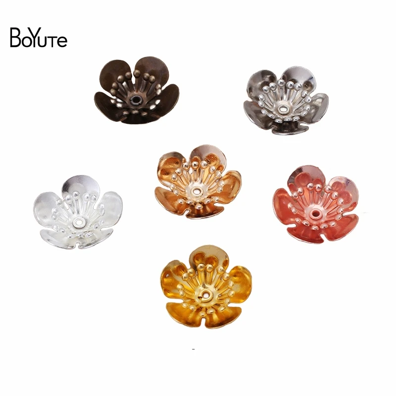 

BoYuTe (50 Pieces/Lot) 16*6MM Metal Brass Three-Layer Flower Materials Handmade Diy Jewelry Accessories Parts