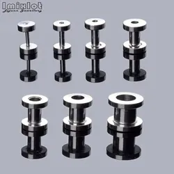 Imixlot 2pcs Stainless Steel Ear Tunnels Plug Screw Fit Silver Color Round Ear Flesh Gauge Ear Expanders Piercing Jewelry