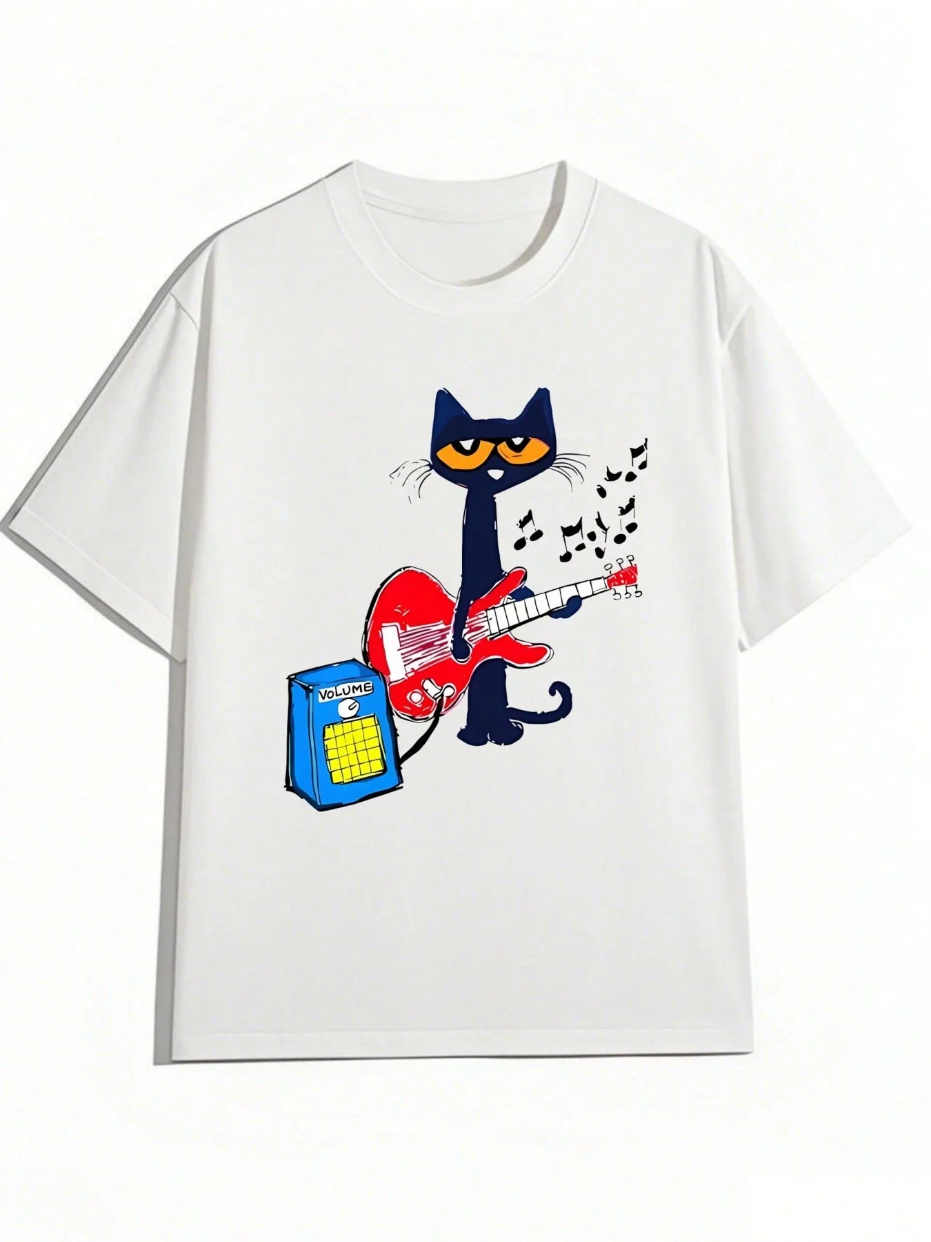 

Футболка с принтом Cool Cat Playing Guitar, повседневная футболка унисекс из чистого хлопка