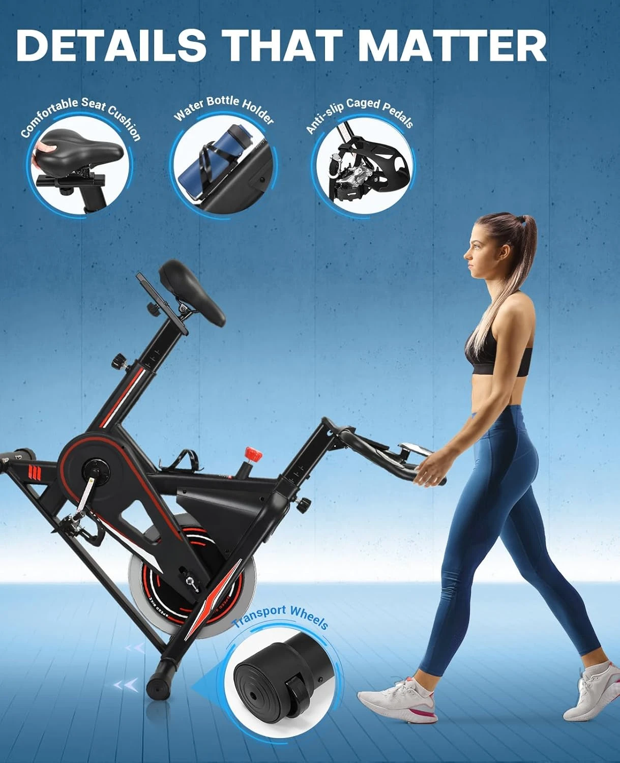 Exercise Bike, Silent Magnetic Resistance Stationary Bike for Home with 330 LB Capacity, Workout Bike with Comfortable