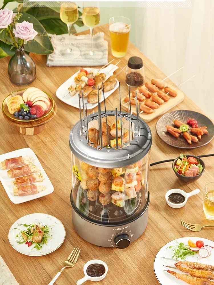 220V  Barbecue machine Rotary Electric Grill with Skewers for Kebab, BBQ, and More with Smokeless Design