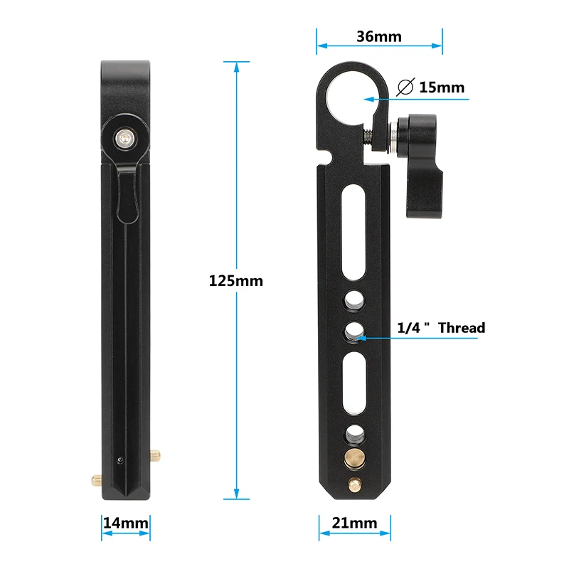 HDRIG-Soporte de varilla simple de 15mm con riel de seguridad NATO de doble cara (3,8 ") con roscas de 1/4"-20 para plataforma de jaula de cámara
