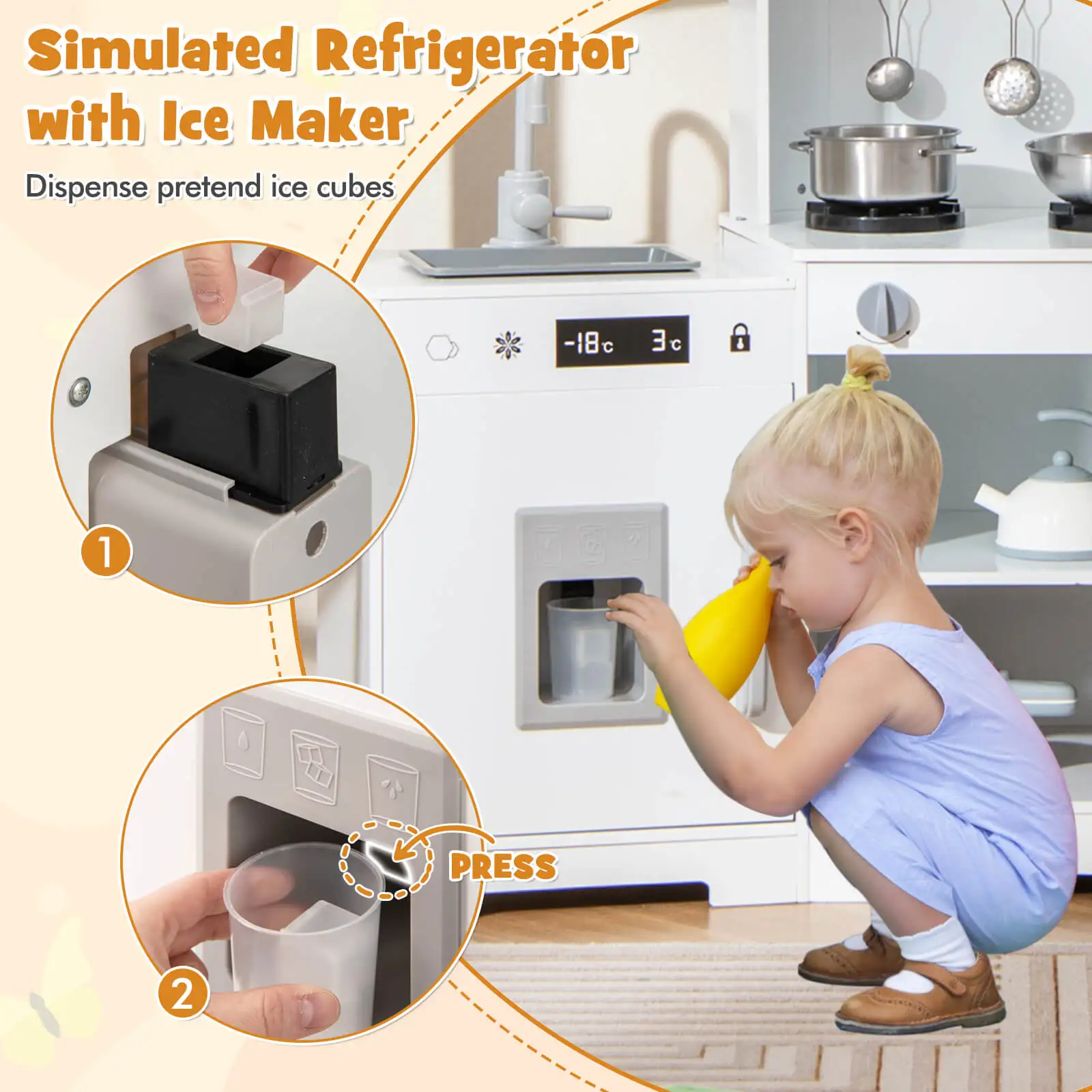 Fai finta di giocare a cucina per bambini Set di giocattoli in legno di età compresa tra 3 + con cappa da cucina