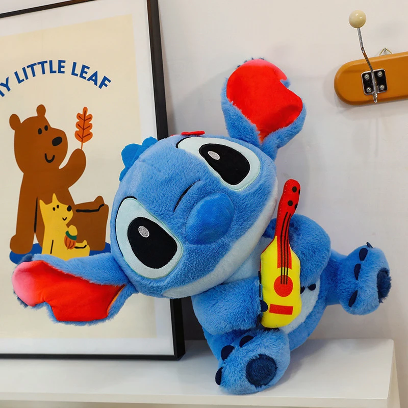 Kawaii Disney pluche steek gitaar spelen speelgoed gevuld speelgoed verjaardagscadeau voor kinderen en meisjes knuffelig kussen