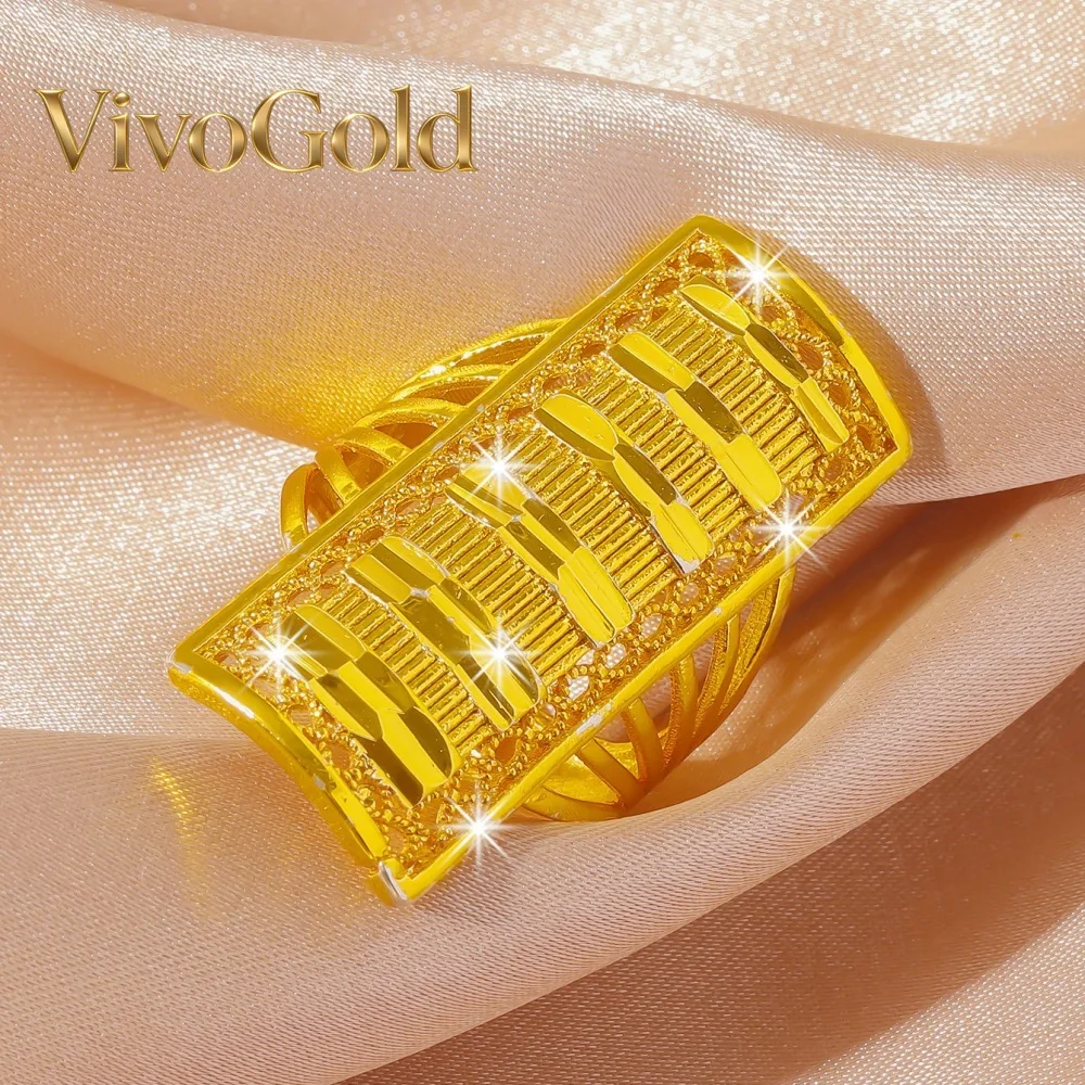 

Женское кольцо VivoGoldLuxury Hollow из настоящего золота 9999 пробы 24K, нишевое, геометрическое, прямоугольное, с открытым дизайном