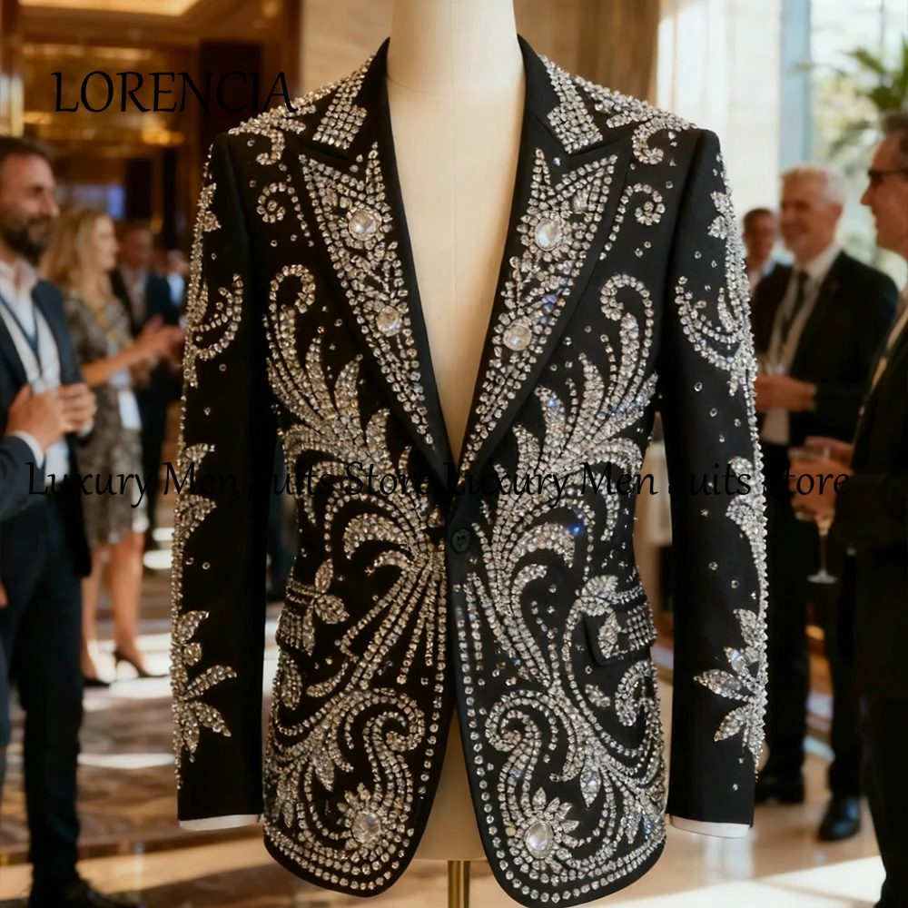 

Роскошные мужские костюмы с бриллиантами, комплект из 2 предметов, однобортный смокинг для свадебной вечеринки, жениха, индивидуальный пиджак, брюки traje ju изменений masculino