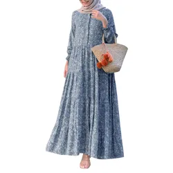 Muslim Dresses For Women Long Sleeve Round Neck Floral Printed Maxi Dresses Loose Causal All-Match Big Swing Dresses Plus Size