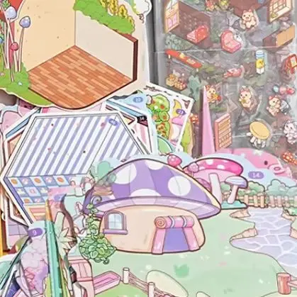 

50 Styles Miniature Scene Landscape Stickers Three-Dimensional House Stickers Toys Girls Birthday Gifts