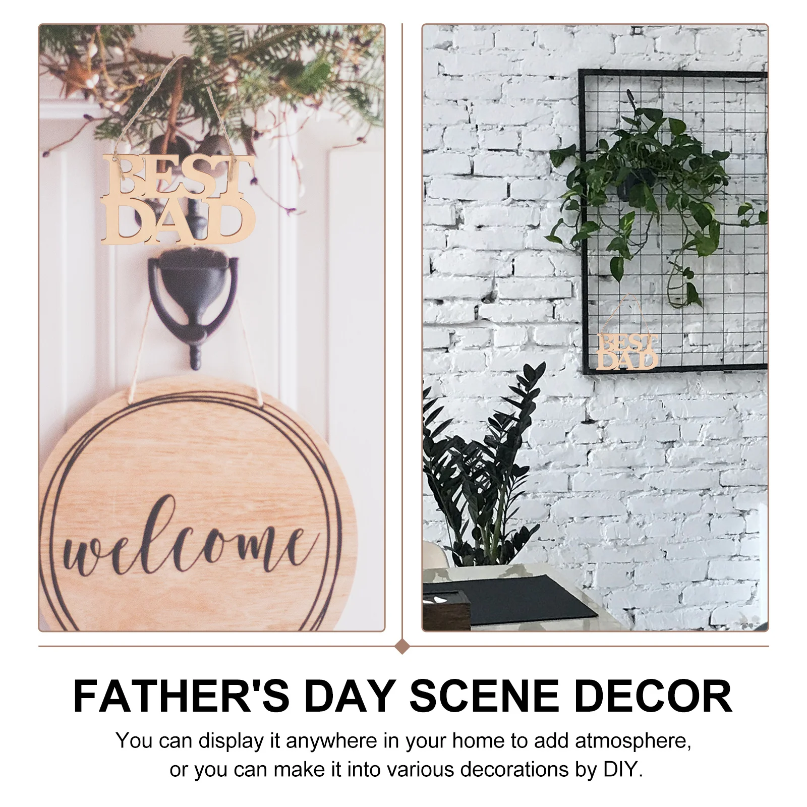 

10Pcs Wooden Best Dad Pendants Hollow-Out Design Father's Day Decor Wood Slice Craft Home Festival Ornament Creative Wood Slices