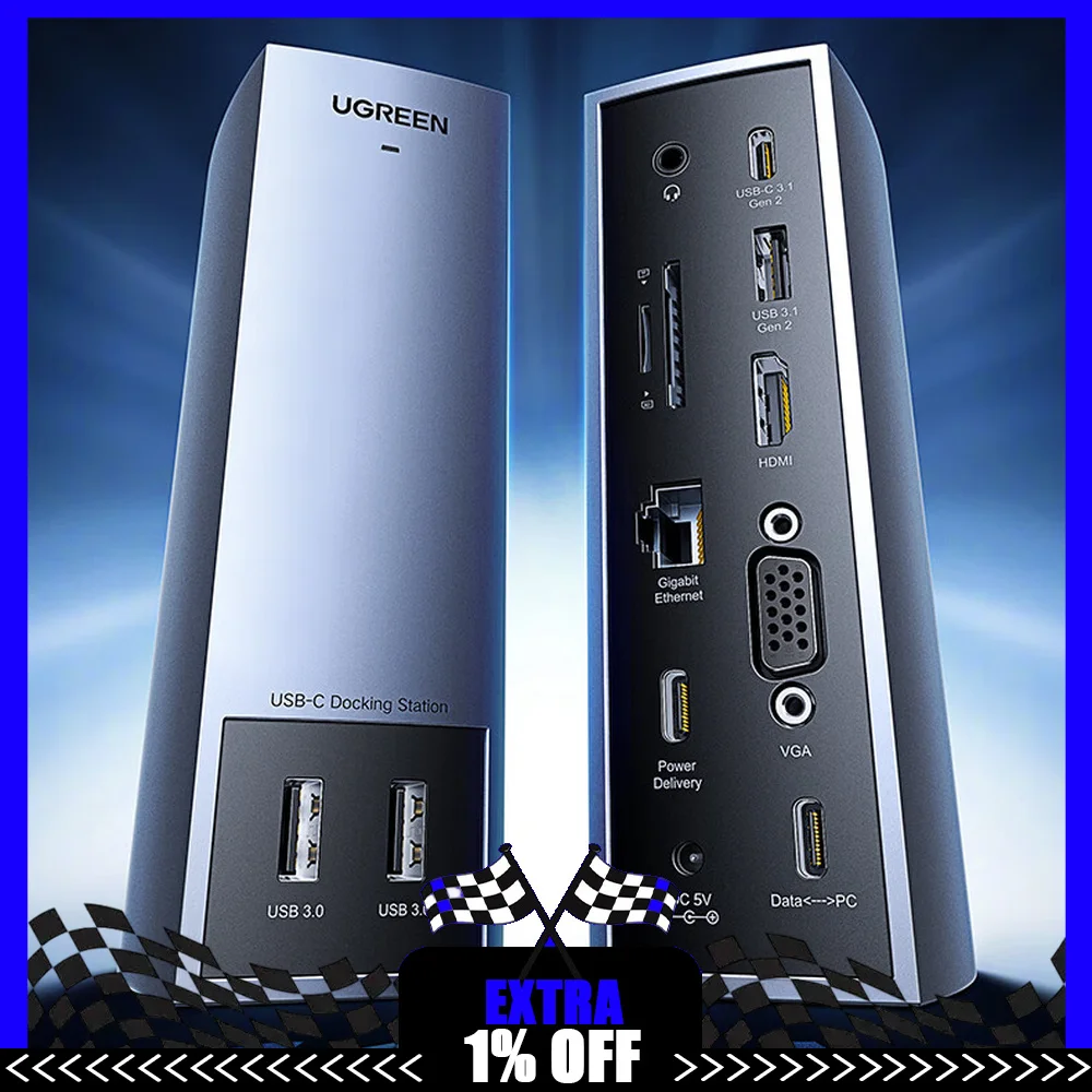 UGREEN CM268 60345 11-in-1 USB-C Vertical Docking Station with HDMI, VGA, 10Gbps USB, Gigabit Ethernet and 100W PD