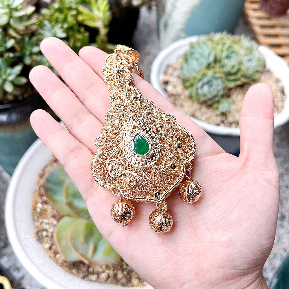 Sunspicems Gold Color Dubai Bijoux Women Pendant Necklace Sweater Chain Morocco Ethnic Bride Wedding Jewelry Bridesmaid Gift