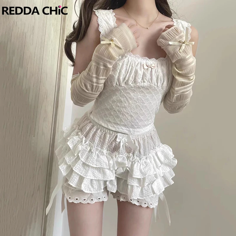 

REDDACHiC Bowknot Lace Trim Puffy Pumpkin Shorts Layered Ruffle Underskirt Frilly Panties Plain White Bloomers Lolita Jk Clothes