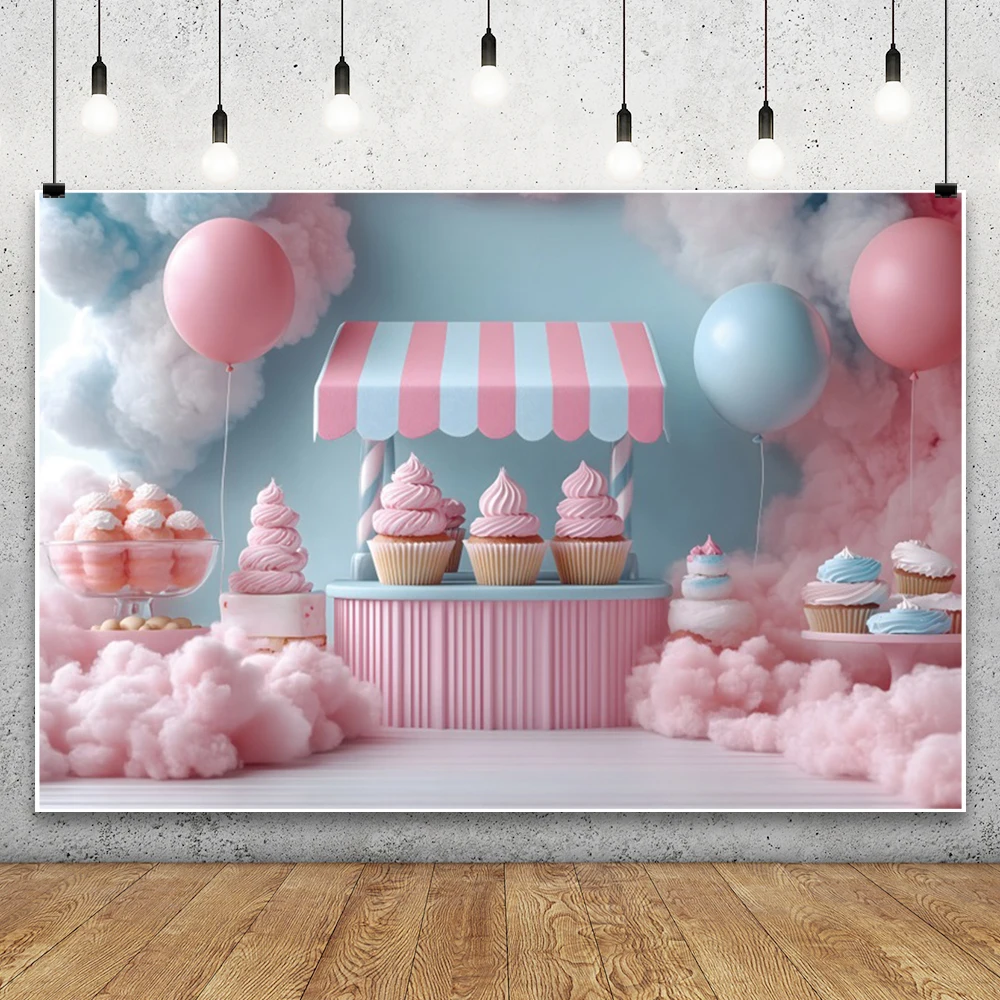 Ice Cream Party Backdrop Pink Blue Balloon Photocall Princess Birthday Party Baby Shower Cake Table Decor Photography Background