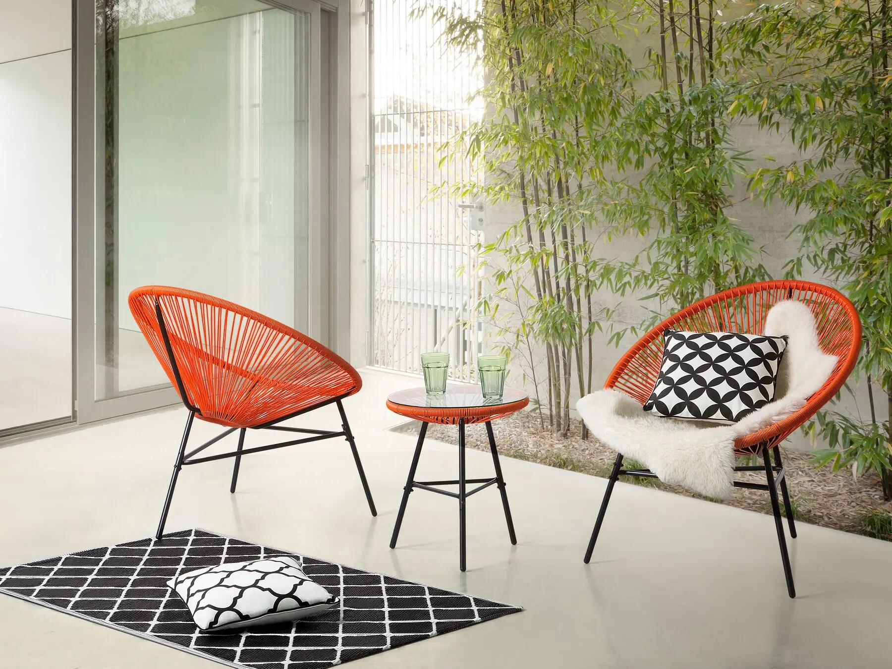 2 مقاعد بيسترو مجموعة متعدد الألوان الروطان الخوص أكابولكو صالة كرسي مع سلة مغزولة سلسلة كرسي القمر وطاولة زجاجية #5