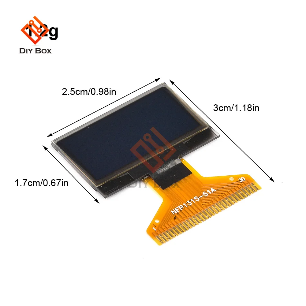 0.96 Inch OLED LCD Screen 128X64 Resolution Control Chip SPI IIC Interface 30PIN Blue/White/Yellow Blue Display Module