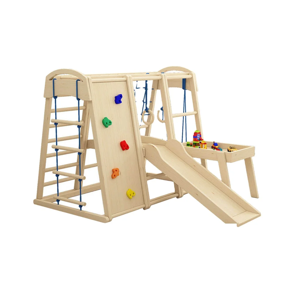 Indoor Outdoor Wooden Children Kids Montessori Climbing Gym Frames Slide Swing Set Baby Play Area Other Playground Equipment