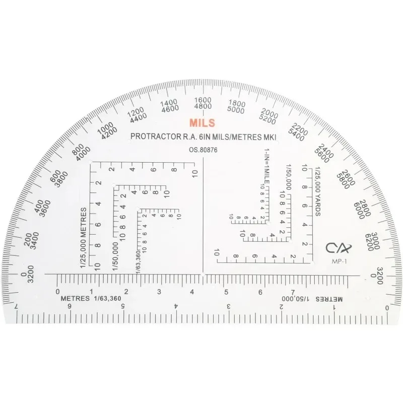 6 Inch Military Protractor KMP‑1, 2mm Thick Semi‑Circle Map Ruler, MILS Mapping Navigation Measuring Tool