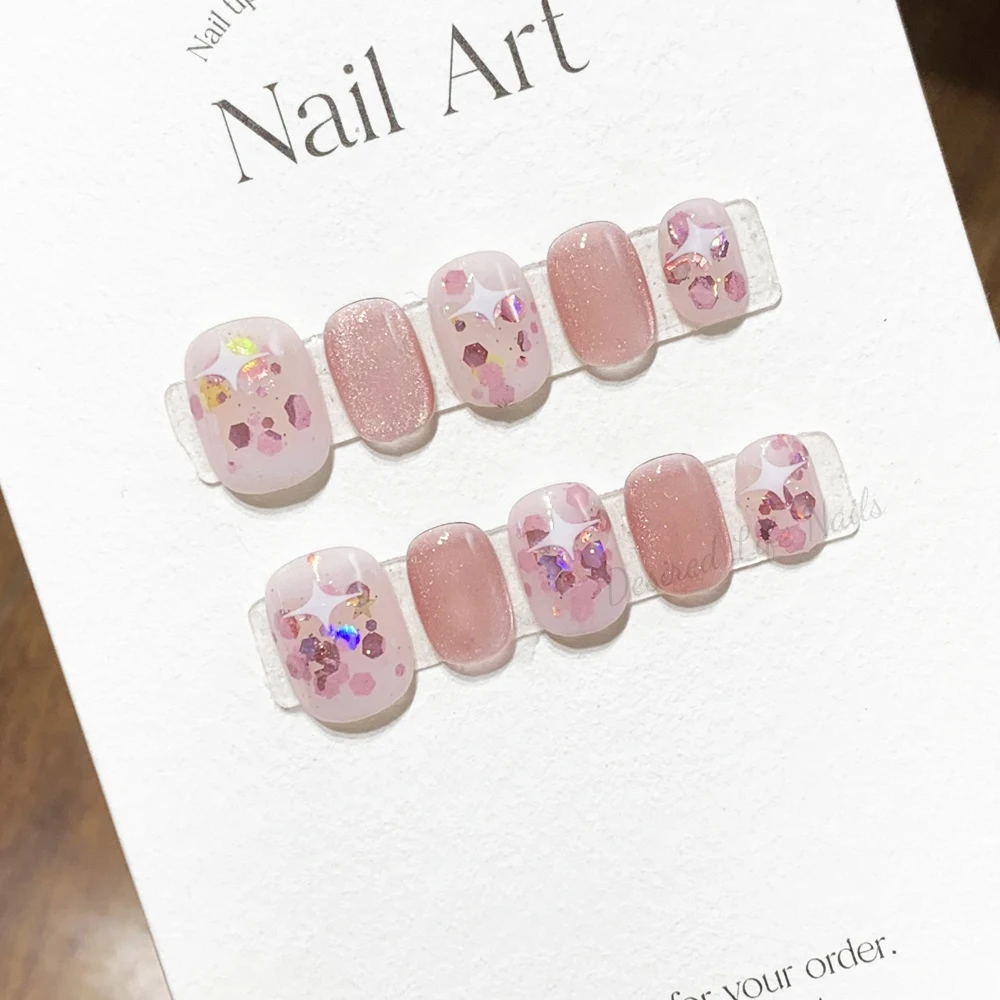 Handmade Cute Press on Nails Short Kawaii Design Reusable False Nails Partysu Full Cover Nail Tips for Girls Desired Life Store