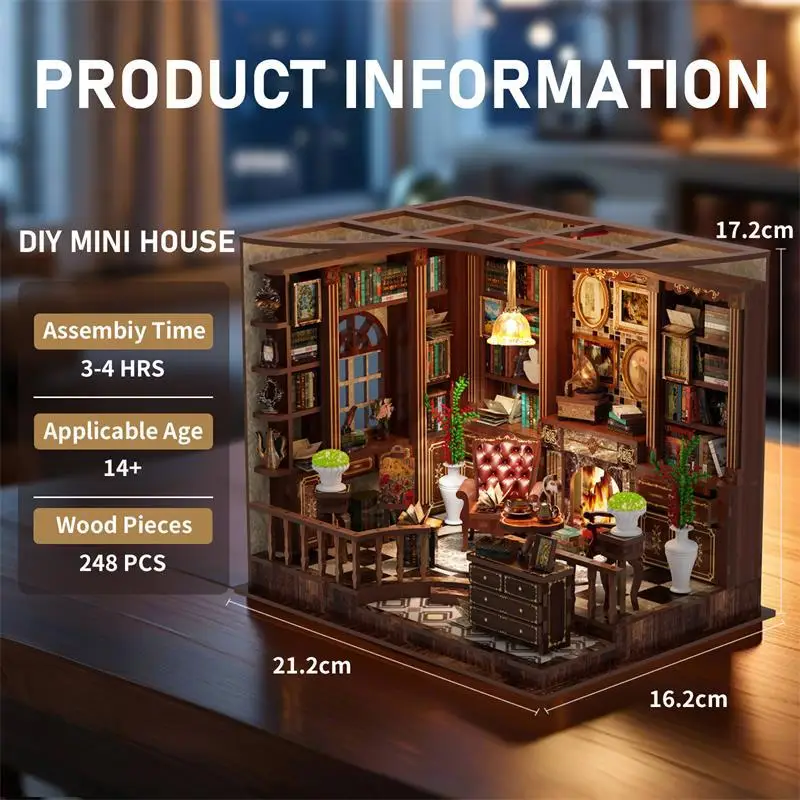 Bricolage rive gauche salle d'étude chalet maisons de poupée en bois Miniature modèle Kit 3D Puzzle maison de poupée avec meubles pour amis cadeaux
