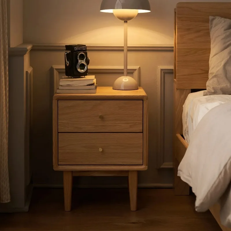 F8024 Midcentury Modern Solid Oak Wood Nightstand Organizer & Corner Table for Apartment Bedroom