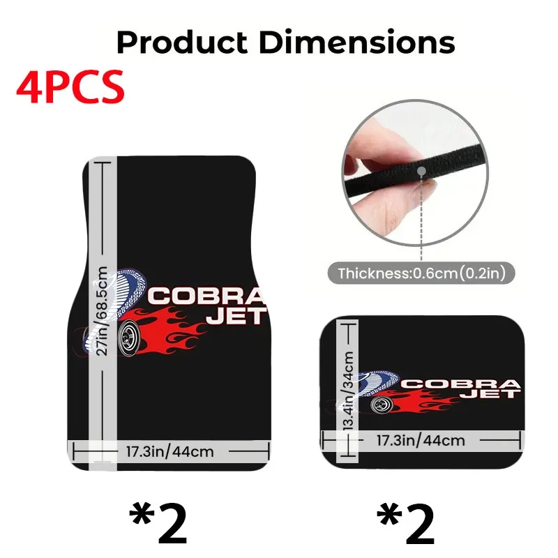 5pcs Cobra Jet Themed Car Floor Mats | Polyester Material, Stylish Design With Snake, Tire & Flames, Boosts Car Aesthetic & Prot