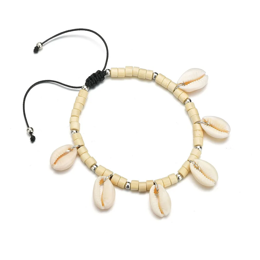 Simple Bohemian Hand-strung Natural Shell Mini Bead Adjustable Anklets for Women Personality Seaside Travel Jewelry Accessories