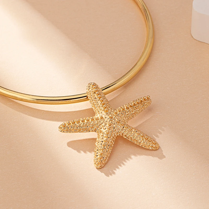 Modern Jewelry Accessories Gold Color Metal Statement Earrings and Adjustable Neck Choker Starfish Pendant Necklace for Women