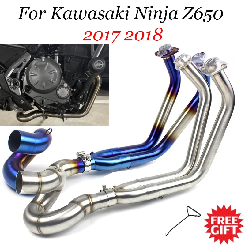 

Motorcycle Exhaust Front Pipe Slip-on For Z650 NINJA 650 2017 2018 Connect Modified Muffler Motorcross Full Systems Half Blue