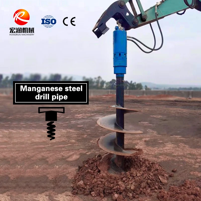Excavator Hydraulic Drill Bit Attachment For Borehole Pole Erection Solar Projects Rotary Drive Construction Equipment
