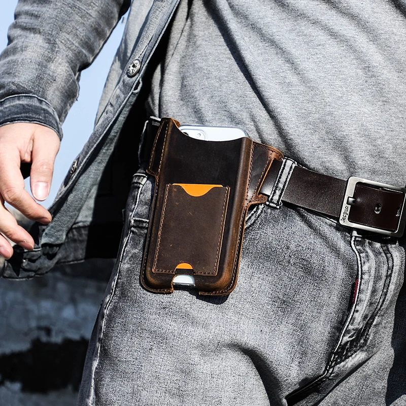 Leather Phone Case for 6.7 inch Phone Waist Bag Men Cellphone  Holster Cellphone Bag Case Holder Belt чехол для телефона